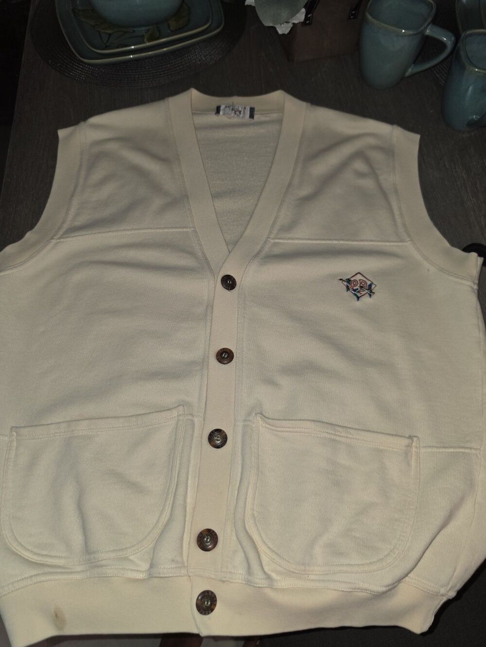 Vintage Beretta Italy Embroidered Duck Hunting Cardigan Vest Cream Men's XL